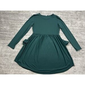 Longyuan Dress Womens XL Green Long Sleeve Knee Length‎ Pockets Rayon Blend